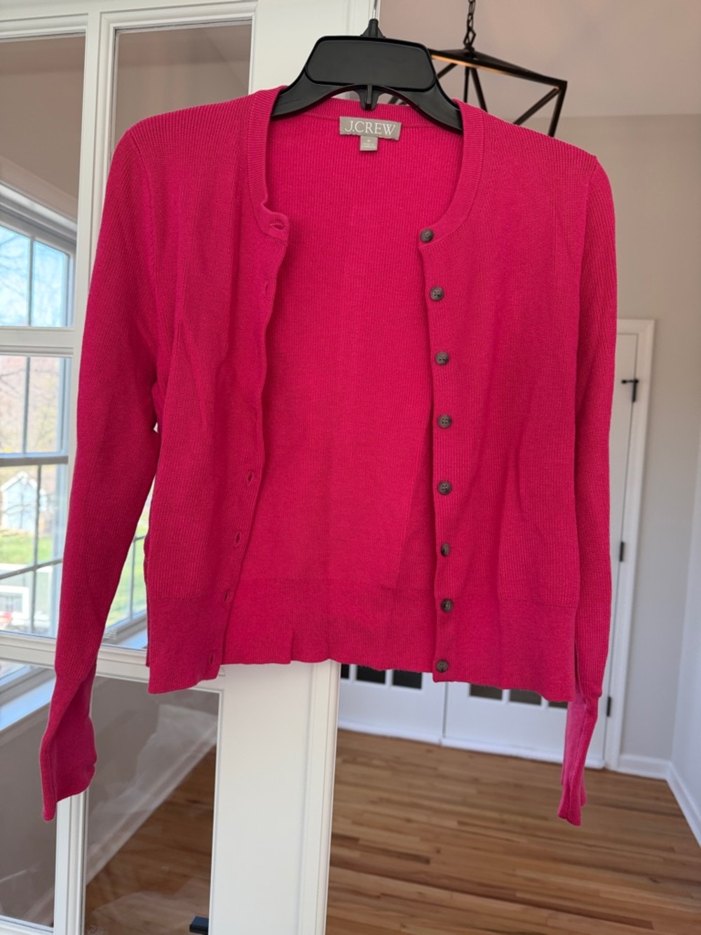 J. Crew Bright Pink Button-Front Cotton Cardigan